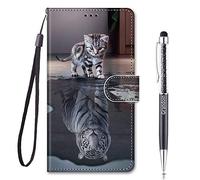 Grandoin Coque pour Samsung Galaxy S23, Housse Etui Portefeuille Samsung Galaxy S23, Mode Créatif Effet Bookstyle Étui de Protection Housse en PU Cuir avec TPU Silicone Phone Case (Chat Tigre)