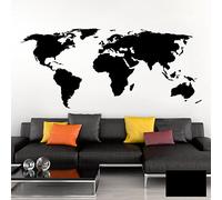 Grandora Tatouage Mural Carte du Monde Globe Terrestre I Noires (BxH) 100 x 44 cm I Atlas Chambre à Coucher Salon Sticker Mural W698