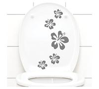 Grandora W916 Lot de 5 autocollants pour couvercle de toilette, motif fleurs d'hibiscus, gris moyen