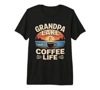 Grandpa Lake Coffee Life Décontracté Pêche Matin T-Shirt Haut de Gamme