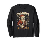 Grandpa Skeleton Santa Electric Guitar Rock Christmas Cool Manche Longue