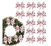 Grands arcs de Noël pour couronnes, grand nœud de Noël - Noeud de guirlande de 6 pouces 12 pièces, décorations de Noël à pois scintillants faites à la main. Ornements rustiques pour alb