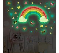 Grands autocollants muraux phosphorescents arc-en-ciel amovibles en forme d'étoile, de papillon, de cœur, papier peint aquarelle en vinyle pour chambre d'enfant, chambre d'adolescent, décoration de