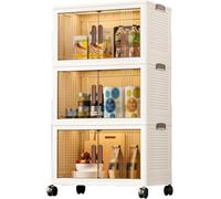 Grands bacs de rangement empilables en plastique avec couvercles, roues et double porte, armoire de rangement pour bureau, dortoir, rangement essentiel (60 x 34 x 103 cm)