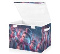Grands bacs de rangement pliables en tissu avec couvercles, 41,9 x 32 x 30 cm, bonhomme de neige, chef d'orchestre, chef, pingouin, notes de chorale, se matérialisant comme des pleurs de neige