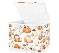 Grands bacs de rangement pliables en tissu avec couvercles, 41,9 x 32 x 30 cm, jolis lapins, renards, hérissons, hiboux assis sur ou autour des citrouilles en automne, motif kawai, boîtes de rangement