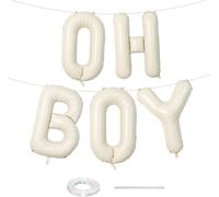 Grands Ballons Beiges Oh Boy Avec Ruban - 101,6 Cm - Lettres De L'Alphabet Oh Boy - Pour Anniversaire, Fête Prénatale, Révélation Du Sexe - Décorations De Fête - Beige