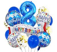 Grands ballons bleus en forme de chiffre 8 en aluminium coloré pour 8e anniversaire de filles et garçons - Ballons décoratifs de fête d'anniversaire pour garçons de 8e ans (bleu 8)