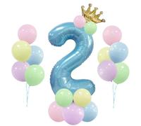 Grands ballons décoratifs de fête d'anniversaire pour 2e anniversaire de filles - Ballons bleus clairs en forme de chiffre 2 - 101,6 cm - Ballons décoratifs pour fête d'anniversaire de filles (bleu