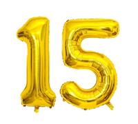 Grands ballons dorés en forme de chiffre 15 pour fille - 101,6 cm - Jumbo ballon en forme de chiffre 15 pour décoration de fête d'anniversaire