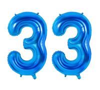 Grands ballons n° 33 pour décoration de fête d'anniversaire de 33 ans - Grand format n°33 - Pour femmes, hommes et lui - 101,6 cm - Bleu foncé - Ballons à l'hélium pour décorations de fête de 33 ans