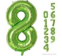 Grands ballons verts en forme de chiffres - 101,6 cm - Numéro 8 - Film aluminium mylar - Auto-gonflant - Ballons numéros 0-9 - pour hommes et femmes - pour garçons filles et garçons - pour décoration