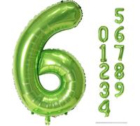 Grands ballons verts en forme de chiffres pour hommes et femmes - 101,6 cm - Grand format - Numéro 6 - Film aluminium mylar - Auto-gonflant - Ballons numéros 0-9 pour hommes et garçons - pour