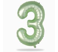Grands ballons verts sauge en forme de chiffres pour femmes - 101,6 cm - Grand format - Numéro 3 - Film aluminium mylar - Auto-gonflant - Ballons numéros 0-9 - pour garçons filles et garçons - Ballons