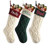 Grands bas de Noël brodés avec noms personnalisés de 45,7 cm en tricot torsadé pour décorations rustiques neutres à suspendre sur une cheminée de ferme
