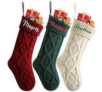 Grands bas de Noël tricotés avec nom brodé personnalisé pour cheminée de ferme, décoration à suspendre (6 pièces)