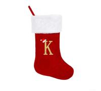 Grands bas de vacances tricotés avec lettres de l'alphabet brodées pour une utilisation saisonnière à suspendre sur une cheminée ou un arbre pour contenir des friandises et des petits objets (K)