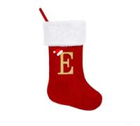 Grands bas de vacances tricotés avec motif alphabet brodé pour une utilisation saisonnière à suspendre sur une cheminée ou un arbre pour contenir des friandises et des petits objets (E)