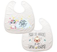 Grands Bavoirs Bébé Humoristiques, Lot de 2, Cadeau Naissance, Motifs "Marre des Biberons" et " élu Produit de l'Année"