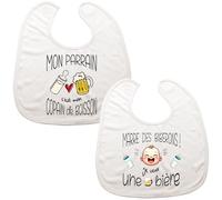 Grands Bavoirs Bébé Humoristiques, Lot de 2, Cadeau Naissance Original, Motifs "Marre des Biberons" (Marre du Lait) Papa,Parrain,Marraine,Bapteme (Copain de boisson et Marre des Biberons)