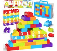 Grands blocs de construction à partir de 3 ans : 42 blocs éducatifs et 50 | 90 pièces avec blocs de construction A-Z, chiffres et couleurs - Pour la motricité fine, la pensée logique et la créativité