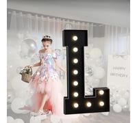 Grands Chiffres Et Lettres Noirs Néon À LED, Lettres en Mosaïque, Adaptés Aux Décorations de Fond de Fête de Fiançailles, de Mariage Et d'anniversaire(L,70cm/28in)