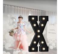 Grands Chiffres Et Lettres Noirs Néon À LED, Lettres en Mosaïque, Adaptés Aux Décorations de Fond de Fête de Fiançailles, de Mariage Et d'anniversaire(X,100cm/40in)