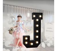 Grands Chiffres Et Lettres Noirs Néon À LED, Lettres en Mosaïque, Adaptés Aux Décorations de Fond de Fête de Fiançailles, de Mariage Et d'anniversaire(J,120cm/47in)