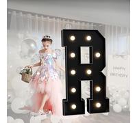 Grands Chiffres Et Lettres Noirs Néon À LED, Lettres en Mosaïque, Adaptés Aux Décorations de Fond de Fête de Fiançailles, de Mariage Et d'anniversaire(R,70cm/28in)