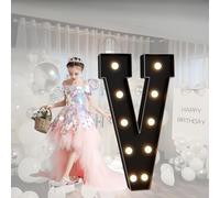 Grands Chiffres Et Lettres Noirs Néon À LED, Lettres en Mosaïque, Adaptés Aux Décorations de Fond de Fête de Fiançailles, de Mariage Et d'anniversaire(V,120cm/47in)
