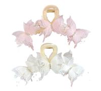 Grands clips métalliques forts non glissés, 2pcs Clips de griffes papillon cheveux mignons avec des strass de perles pour les cheveux épais ou minces, élégants pinces requin réutilisables non glis