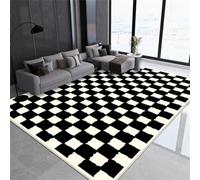 Grands Coussins De Sol Tapis Géants Tapis De Salon Accessoires De Décoration De La Maison Design Carré Noir Et Blanc Facile à Entretenir Objets pour Les Chambres Petits, Black, 160X200cm