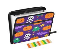 Grands dossiers de classement 13 poches format A4 avec fermeture éclair pour affaires, orange maléfique Halloween citrouille chauve-souris pour guardar documentos