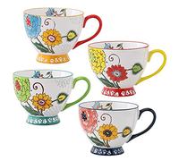Grands ensembles de tasses à café de 4, ensemble de tasses à café pour thé, lait, lait, cappuccino, céréales, soupe au chocolat chaud, cadeau pour un ami (rouge-jaune-vert, 15 oz x 4 paquets)