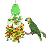 Grands jouets pour oiseaux, jouets pour perroquets gris africains amazoniens, jouet à mâcher pour grands oiseaux avec blocs en bois colorés et cloches croustillantes (style avocat)