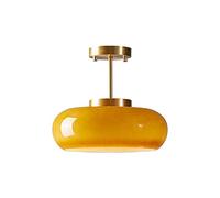 Grands luminaires de couloir Lustre de plafond moderne du milieu du siècle en verre orange Semi-encastré Plafonnier Abat-jour en forme de dôme Lampe nordique dorée pour chambre à coucher, salle à