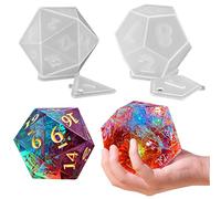 Grands moules à dés en résine, 2 styles de moule à dés en silicone pour moulage de résine époxy, moule triangulaire hexagonal D20 D12 avec chiffre, moule à bougie en résine de silicone pour loisirs