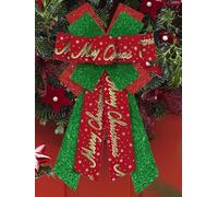 Grands nœuds pour couronne de Noël avec mots « Merry Christmas » - Ruban vert et rouge à paillettes - Nœuds pour décoration de sapin de Noël - Décoration de fête de Noël - Fournitures de couronne