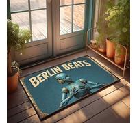 Grands paillassons d'extérieur Berlin Beats : un robot futuriste sérénades avec écouteurs dorés Paillasson Man Cave Decor Tapis de porte d'extérieur (40 x 60 cm)