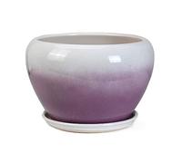 Grands pots de fleurs violets en céramique avec plateau - Jolis pots de fleurs ronds pour plantes grasses pour intérieur et extérieur - Taille moyenne pour la croissance des plantes vertes