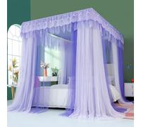 Grands rideaux de lit à baldaquin de princesse élégants à 4 coins à volants double couche en maille transparente for filles adultes, rideaux à baldaquin for lit complet/queen/king size, décoration de