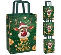 Grands sacs fourre-tout de Noël, 4 sacs réutilisables en tissu non tissé, imprimés élan, pour emballer et livrer vos cadeaux