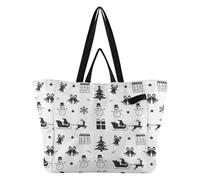 Grands sacs fourre-tout en toile recyclés pour la cuisine, les demoiselles d'honneur - Pour femme - Cadeaux de fête de mariage - Icônes de Noël - Noir et blanc