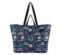 Grands sacs fourre-tout en toile réutilisables pour la cuisine, les courses, les mariages, les voyages, la lessive, motif étoile dorée et bleu