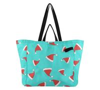 Grands sacs fourre-tout en toile utilitaires pour la cuisine, les courses, la piscine, les fêtes de mariage, les voyages, la lessive, Noël, chapeau de Père Noël rouge turquoise