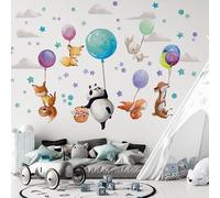 Grands stickers muraux animaux sur ballons colorés stickers muraux panda cerf renard lapin décoration murale fille garçon anniversaire fête prénatale cadeau