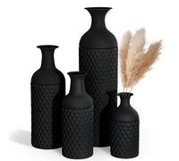 Grands vases Noirs, Vase de Sol 69/51/42/30 cm, 4 pièces, Vase à Fleurs Moderne en métal à Texture alvéolée pour Le Salon, la Maison, Le Coin Salon, Le Couloir (avec Surface dépolie)