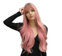 GrandSail Perruque longue ondulée pour femme - Cheveux synthétiques naturels respirants et résistants à la chaleur - 66 cm - Pour le quotidien, les fêtes, le cosplay - Rose ombré