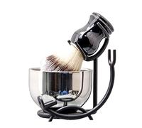 Grandslam 3 en 1 Set de Rasage, Kit de Rasage Barbier Comprenant un Blaireau de Rasage, un Bol de Rasage en Acier Inoxydable et Support Rasoir, Meilleur Cadeau pour père, mari (Noir-1)