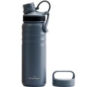 GrandTies Bouteille d'eau de sport à 2 couvercles en acier inoxydable de 710 ml isolée sous vide à large goulot, cantine en métal de voyage, bouteille la plus froide pour homme et femme - Gris pierre